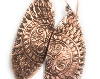 Ancient Feather Leaf Ma'at Earrings in Copper Gift Ideas for Women