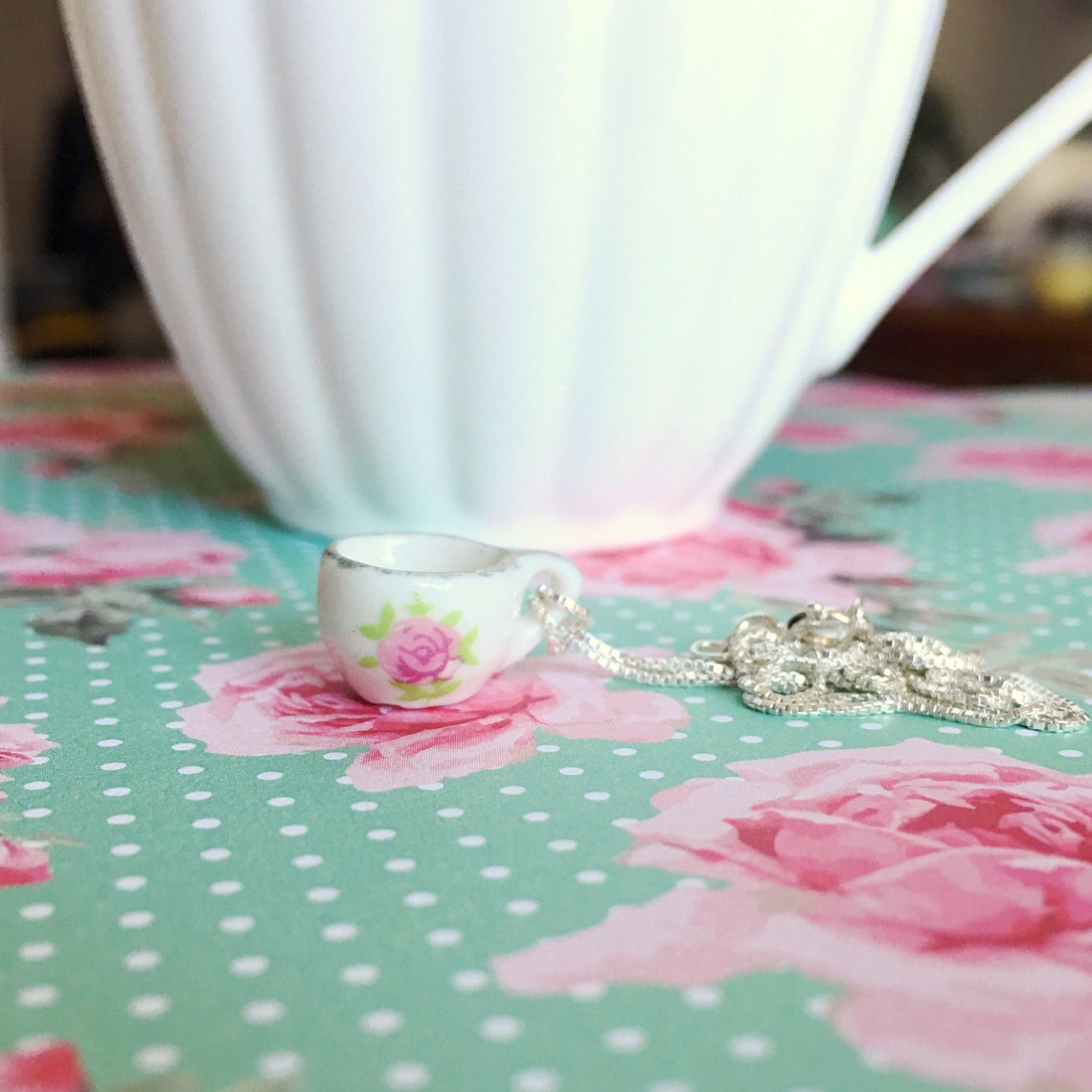 Tea Cup Necklace Sterling Silver Necklace Tea Cup Pendant Etsy