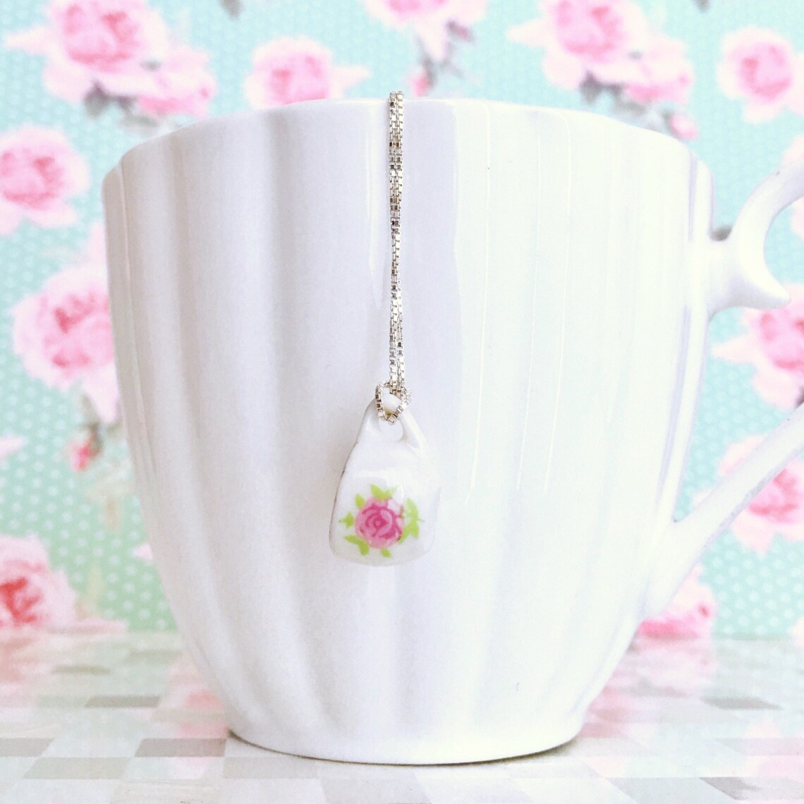 Tea Cup Necklace Sterling Silver Necklace Tea Cup Pendant Etsy