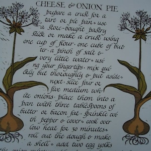 Alice Waters Color Vintage Lithograph Recipe David Lance Goines Cheese & Onion Pie