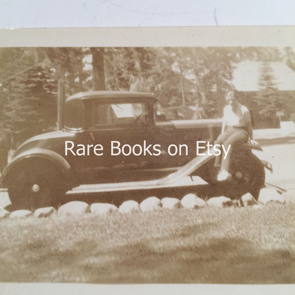 Vintage Photo "Lou at Lake Tahoe 1920s Model A Ford" Snapshot Photo Old Black & White Photograph Found Paper Ephemera