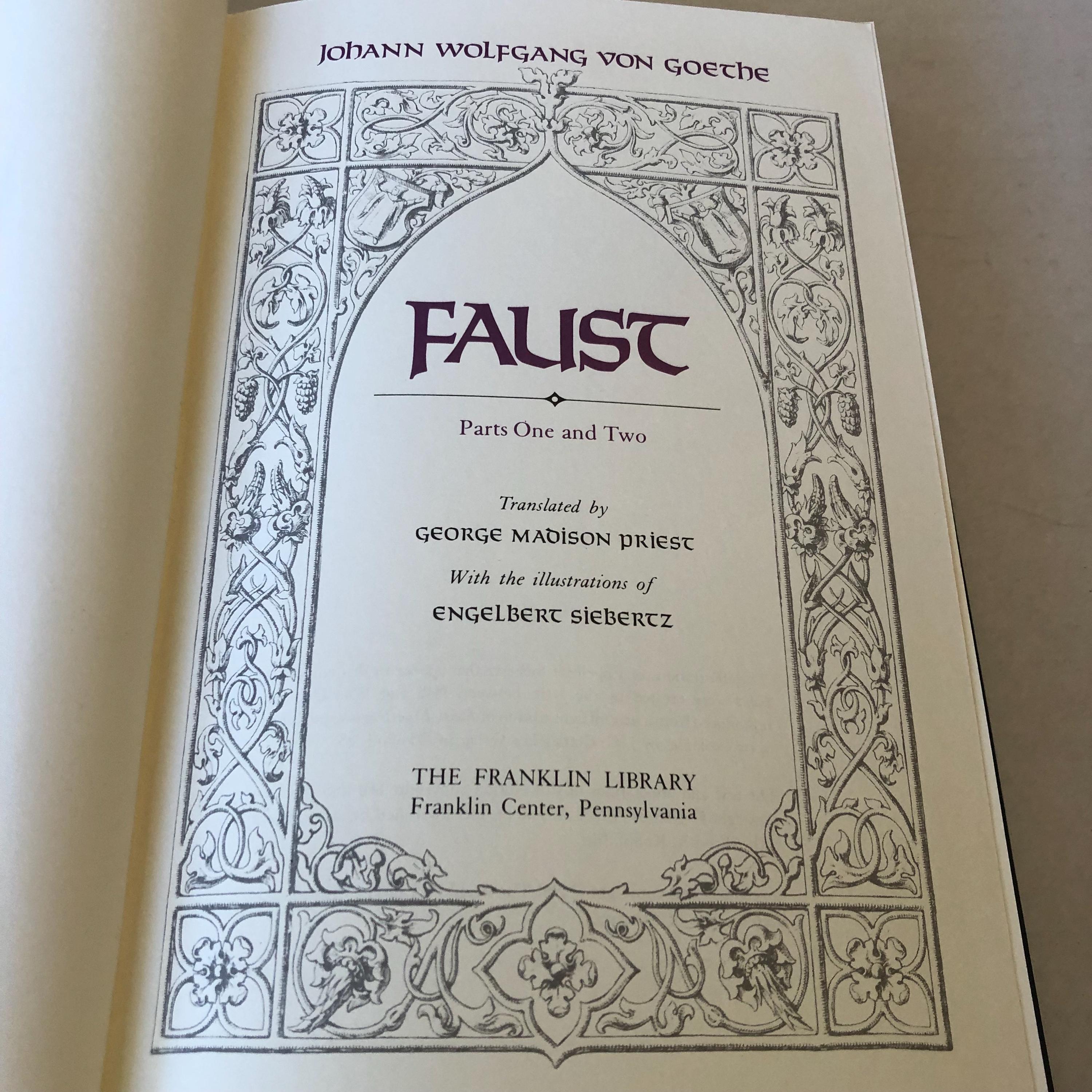 Faust by Johann Wolfgang Von Goethe Collectible Edition Franklin