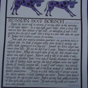 Color Vintage Lithograph Recipe David Lance Goines Russian Beef Borsch