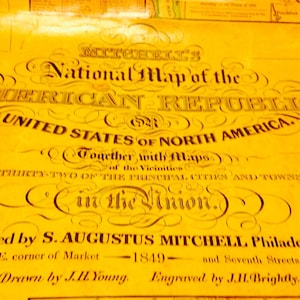 May include: A vintage map of the American Republic, United States of North America, published by S. Augustus Mitchell in Philadelphia in 1849. The map includes maps of the vicinities of thirty-two principal cities and towns in the Union.