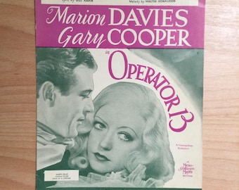 Sleepy Head Marion Davies Gary Cooper Antique Sheet Music Home Decor Wall Art