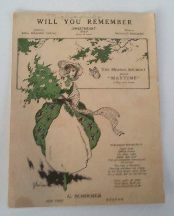 Sheet Music Will You Remember 1917 Great Gatsby Era Home Decor Etsy