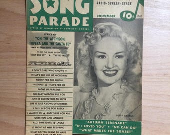 Song Parade Magazine Betty Grable 1945 Hit Songs Lyrics Home Decor Wall Art