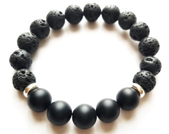 Lover's Jewelry // Men's Lava stone and Onyx Bracelet //  Lava stone Bracelet // Bracelet for a couple // Onyx Bracelet // Beaded Bracelet