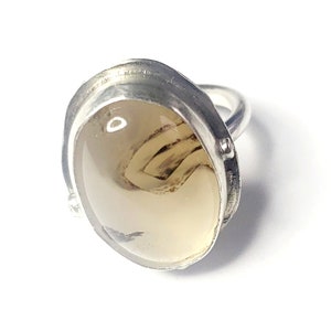 WISPER OF STARS-3 : Dendritic Agate Ring, Gemstone and Silver Ring, Agate Drop Ring, Silver Ring, Gemstone Jewelry, Size 8.5