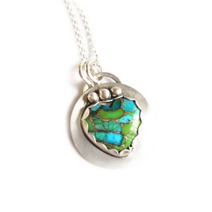 Cute copper turquoise heart necklace, Sterling silver necklace, Beautiful turquoise jewelry, Handmade Necklace, Perfect gift for her