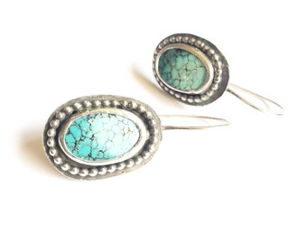 SWEET LOVER: Turquoise drop earrings, Silver Earrings, Gemstone Earrings, Boho Jewelry