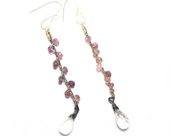 Pink tourmaline and ice quartz earrings // Pink tourmaline earrings // Dangling Earrings // Sterling Silver dangle Earrings // Gift for her