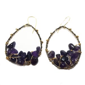 Glamorous amethyst earrings // AAA grade amethyst earrings // Oxidized silver and 14k gold filled modern earrings // Gemstone Earrings