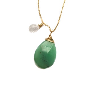 Chrysoprase Chalcedony and Ice Quartz Necklace //  Gold filled necklace // Drop Necklace // Gemstone Necklace // Wire wrapped jewelry