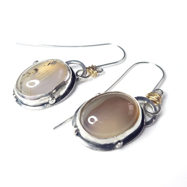 Gemstone and Silver Earrings BEFORE DAWN-3 : Dendritic Agate Earrings Silver Earrings Agate Drop Earrings