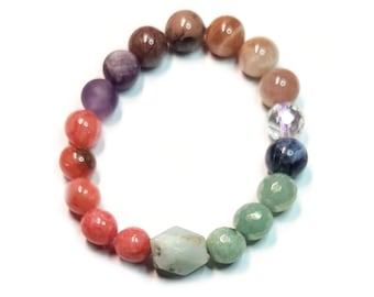 Pulsera de piedras preciosas mixtas: aguamarina, aventurina y sodalita