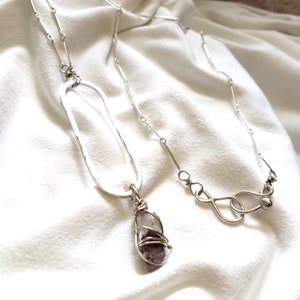 Phantom Quartz Necklace B, Silver Long Necklace, Gemstone Jewelry, Wire Wrapped Necklace,  Men&#39;s Necklace, Women&#39;s Necklace, Unisex