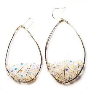 Glamorous large earrings // Swarovski earrings // Oxidized silver and 14k gold filled modern earrings // Large hoop earrings //  gift idea