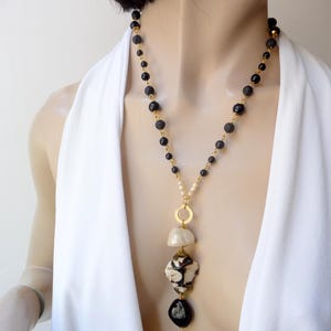 Stone and ceramic necklace, unique piece, black and white necklace