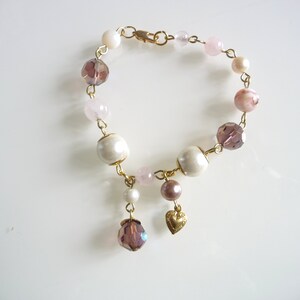 Beaded bracelet, pink bracelet with charms. image 2