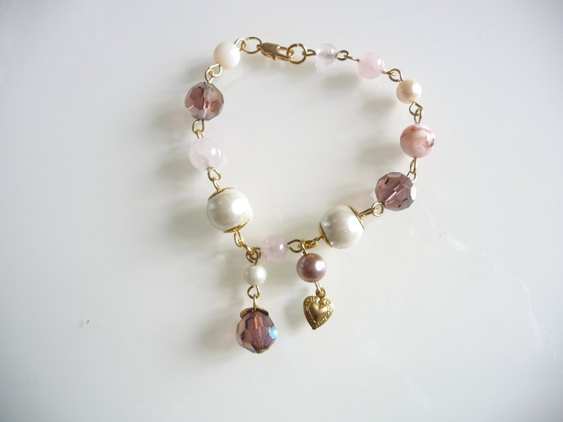 Beaded bracelet, pink bracelet with charms. image 2