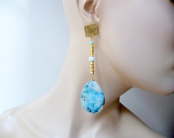 Clip earrings, stone earrings, blue earrings.