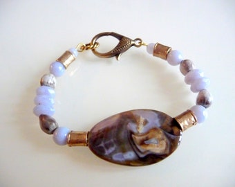 Stone bracelet, blue and brown bracelet, unique piece