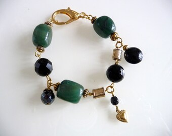 Green bracelet, malachite and onyx stones, unique bracelet