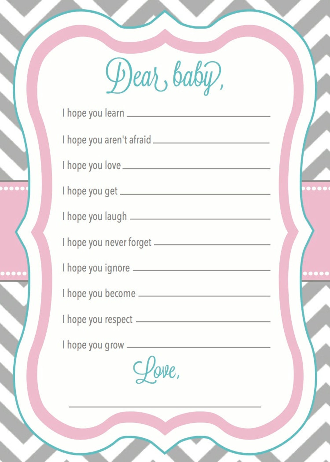Custom chevron wishes for baby card digital file Etsy