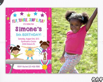 Gymnastics Printable Photo Invitation and Thank You Note, Includes Backside, Olympics, Edit Online + Download Today With Free Corjl.com 0021