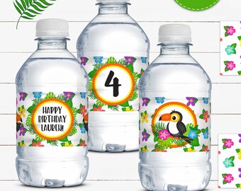 Toucan Printable Birthday Drink Labels, Printable Water Bottle Wrappers, Edit Online + Download Today With Free Corjl.com