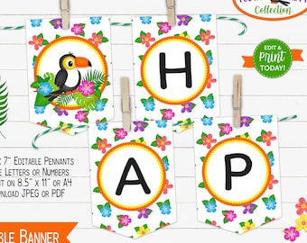 Toucan Printable Birthday Banner, Edit Online + Download Today With Free Corjl.com