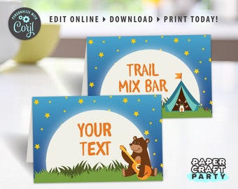Camping Party Printable Food Tents, Place Cards, Edit Online + Download Today With Free Corjl.com 0018