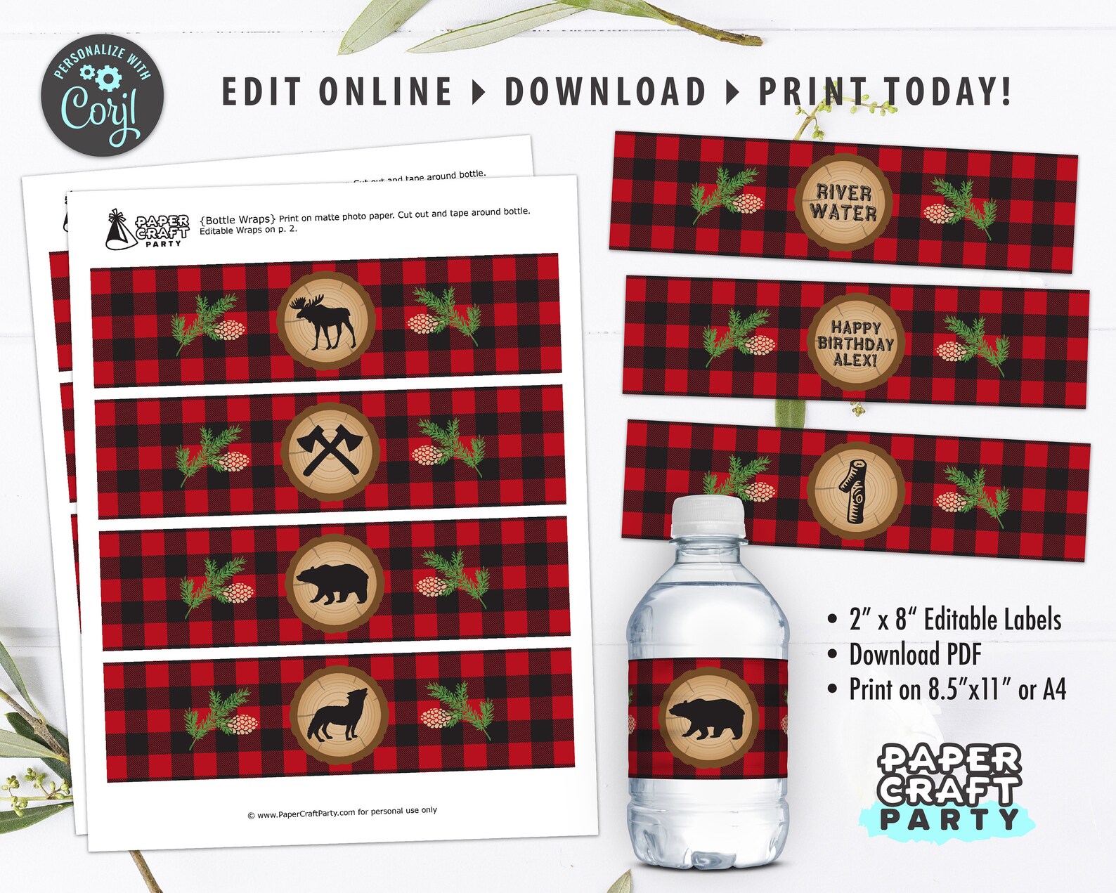 Lumberjack Party Printable Bottle Labels Edit Online - Etsy