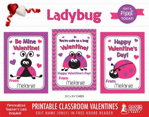 Ladybug Valentine Cards In Pink Purple Personalized Printable Valentines Classroom Exchange Cards Edit In Free Adobe Reader By Paper Craft Party Catch My Party Ladybug Valentine Cards In Pink Purple Personalized Printable Valentines Classroom Exchange Cards Edit In Free Adobe Reader By Paper Craft Party Catch My Party