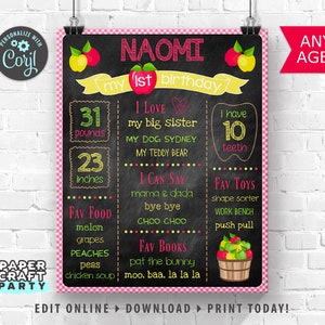 Apple Milestone Chalkboard Poster for Any Age in PINK, Printable Sign, Edit Online Download Today With Free Corjl.com AOP image 1