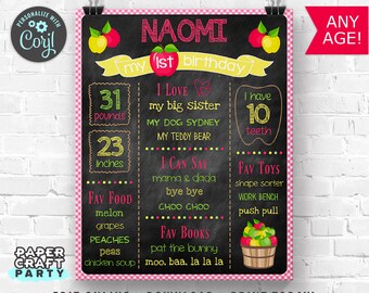 Apple Milestone Chalkboard Poster for Any Age in PINK, Printable Sign, Edit Online + Download Today With Free Corjl.com AOP