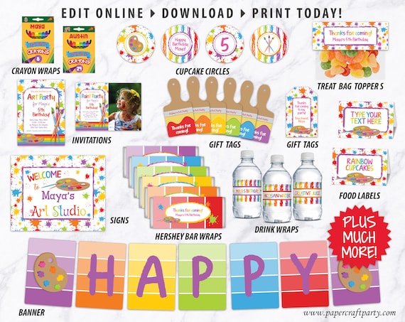 Art Paint Party Printable Party Kit Includes Invites and Decorations, Edit  Online Download Today With Free Corjl.com 0031 