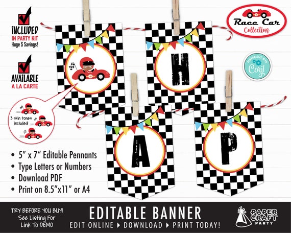 Race Car Printable Birthday Banner Edit Online Download Today