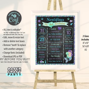 Mermaid Printable Chalkboard Sign, Milestone Poster, 1st 2nd 3rd Birthday, Under the Sea, Edit Online Download Today With Free Corjl.com image 2