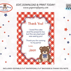 Teddy Bear Picnic Printable PHOTO Invitation and Thank You Note, Includes Backside, Edit Online Download Today With Free Corjl.com 0082 image 3