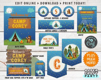 Camping Invite & Decorations, Printable Camping Party Kit, Edit Online + Download Today With Free Corjl.com 0018