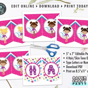 Gymnastics Party Printable Birthday Banner, Edit Online + Download ...