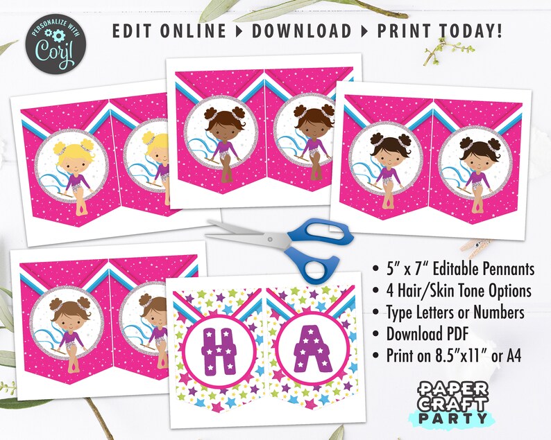 Gymnastics Party Printable Birthday Banner Edit Online | Etsy