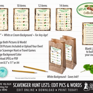 Scavenger Hunt Printable Lists With Editable Pictures &amp; Words, Nature ...