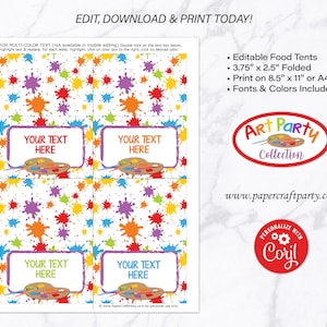 Art Party Printable Food Tents, Place Cards, Edit Online + Download ...
