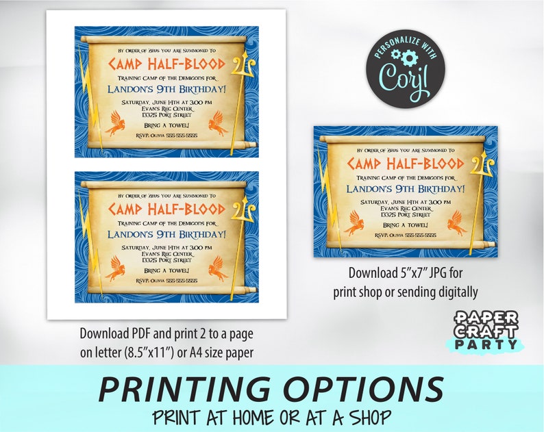 Demigod Birthday Invitation, Backside & Thank You Included, Printable Demigod Invite, Edit Online + Download Today with free Corjl.com 0024 image 4