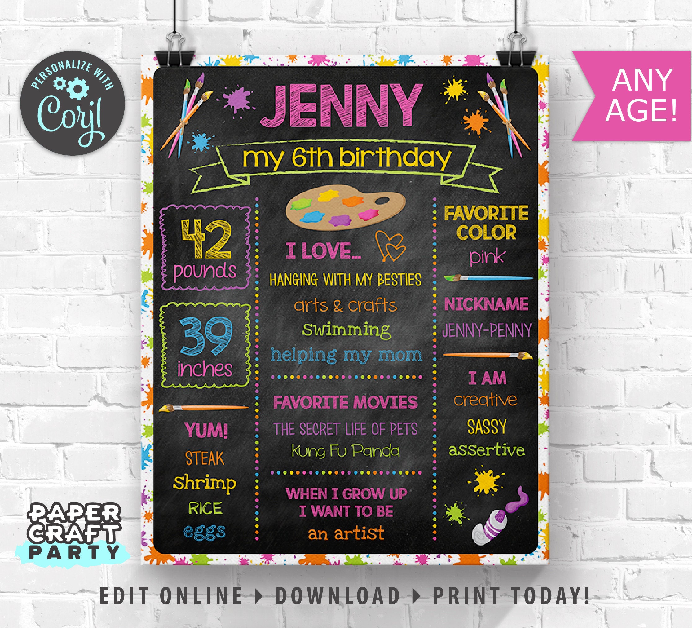 Art Milestone Chalkboard Poster For Any Age Pink Printable Etsy