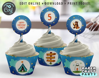 Camping Party Printable Party Circles & Cupcake Wrappers, Gift Tags, Edit Online + Download Today With Free Corjl.com 0018