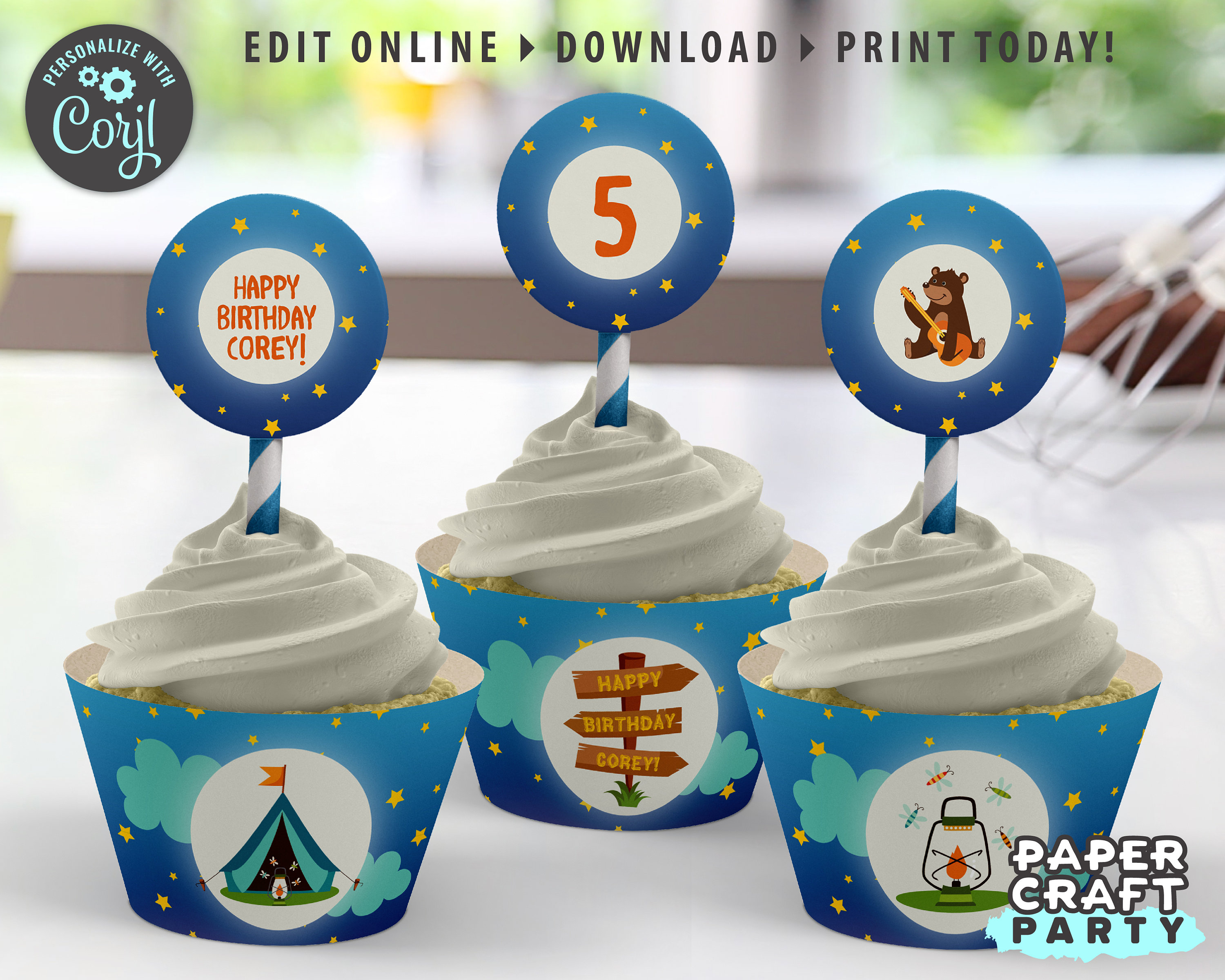 Camping Party Printable Party Circles Cupcake Wrappers Gift Tags Edit Online Download Today With Free Corjlcom 0018